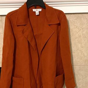REAL CLOTHES Women’s Orange Solid Open Front Mid-Length Overcoat Size 10 Wool